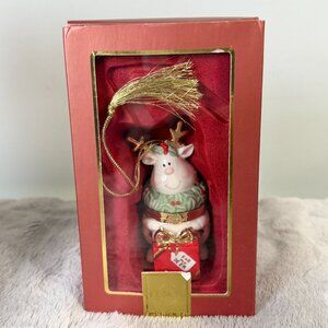 Lenox For My Deer Box Holiday Reindeer Ornament - Gold and Red